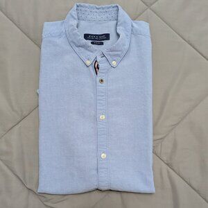Zara Man Short Sleeve Blue Oxford Button Down shirt, size M-L